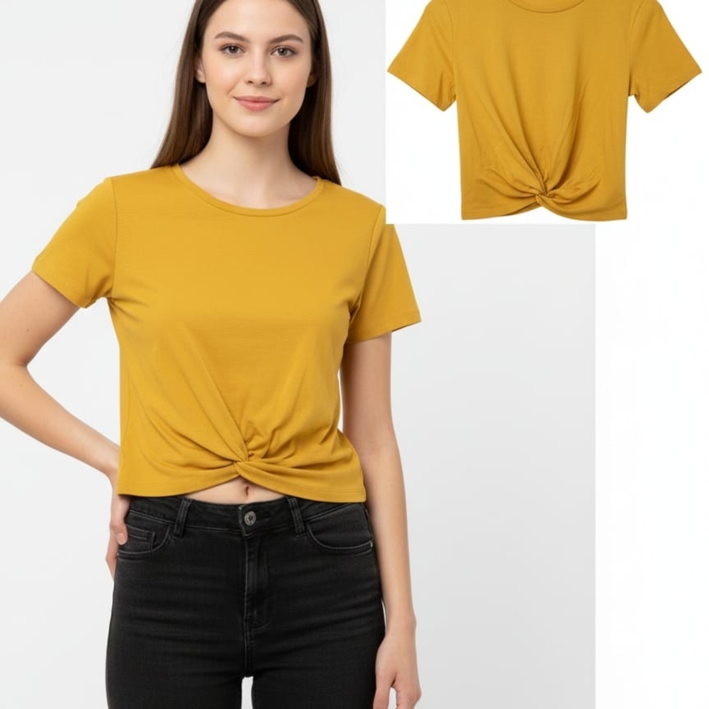 Zara Mustard Twist-Front Crop Top